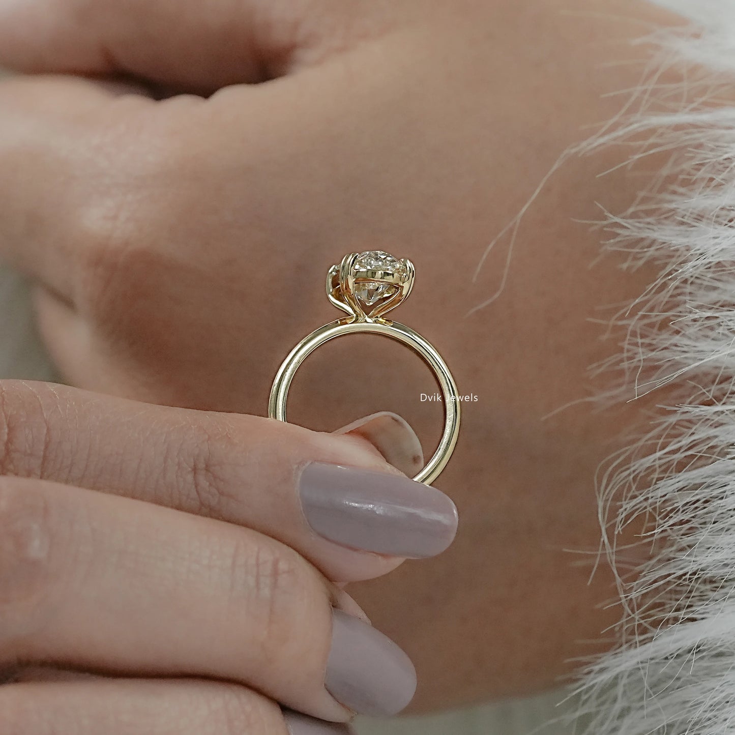 Two Prong Set Old Mine Moval Cut Lab Diamond Solitaire Ring