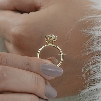 Two Prong Set Old Mine Moval Cut Lab Diamond Solitaire Ring