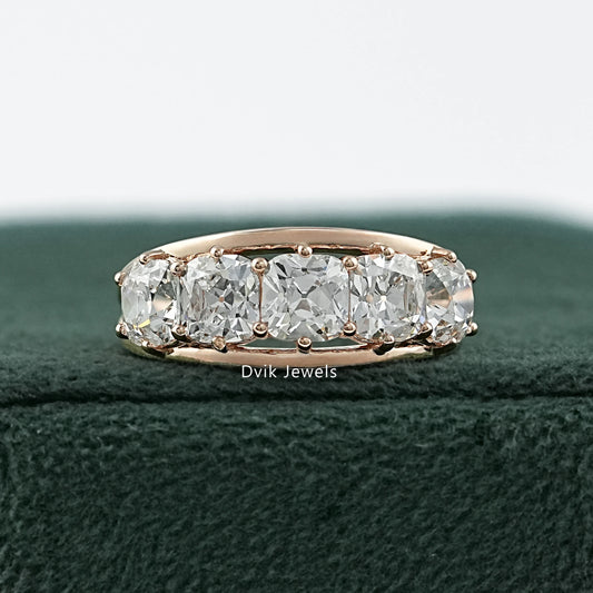 Five Stone Old Mine Cushion Cut Lab Diamond Split Shank Ring Ring