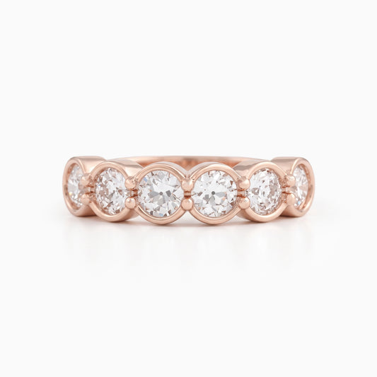 Old European Cut Round Diamond Bezel Set Half Eternity Band Ring