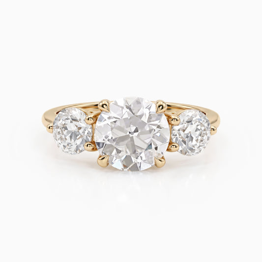 Old European Cut Round Lab Diamond Three Stone Ring Ring