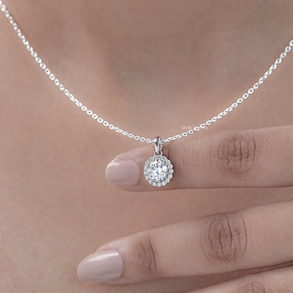1.00 Carat Old European Round Cut Halo Pendant