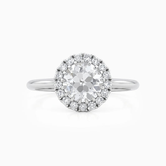 Old European Round Cut Diamond Halo Engagement Ring