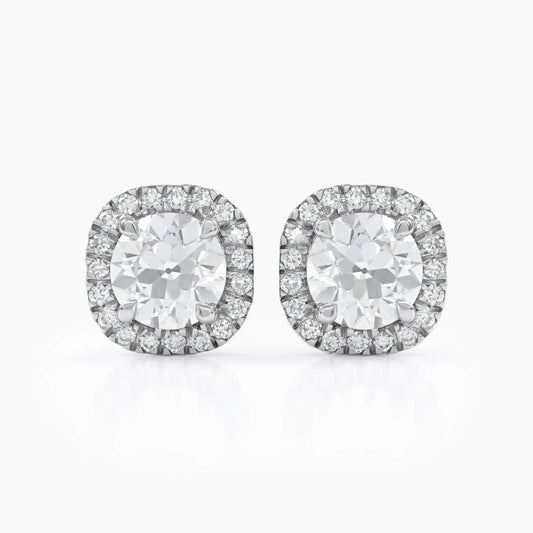 Old European Round Lab Diamond Halo Stud Earrings