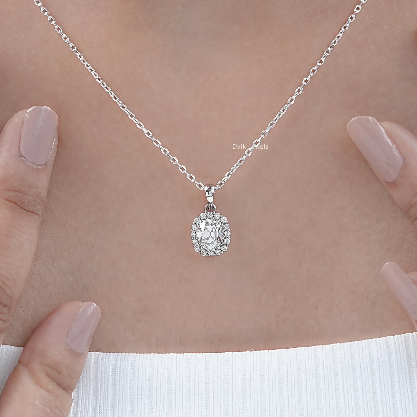Old Mine Cushion Cut Halo Pendant