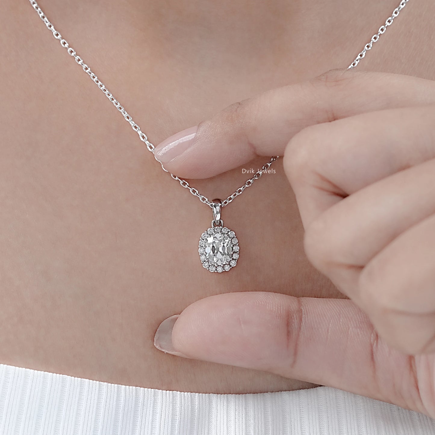 Old Mine Cushion Cut Halo Pendant