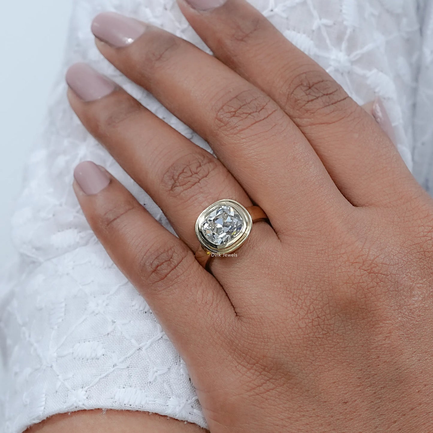 Old Mine Cushion Cut Diamond Solitaire Ring