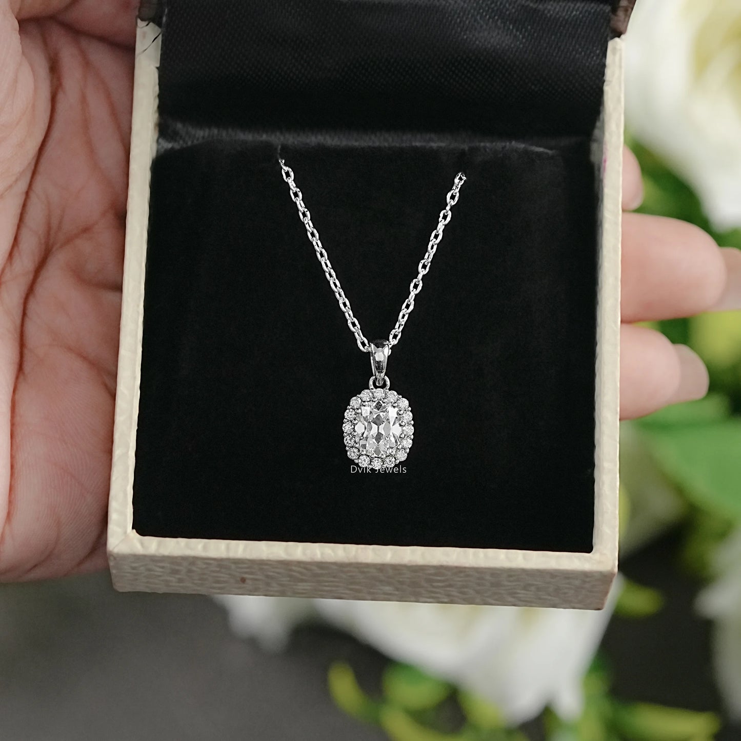 Old Mine Cushion Cut Halo Pendant