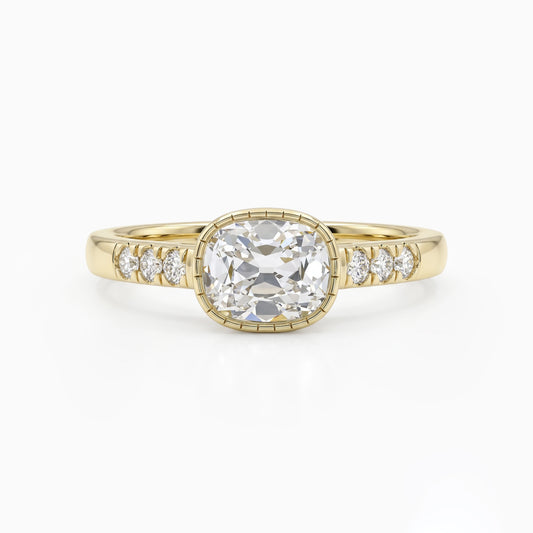 Old Mine Cushion Cut Lab Diamond Bezel Set Accent Ring Ring