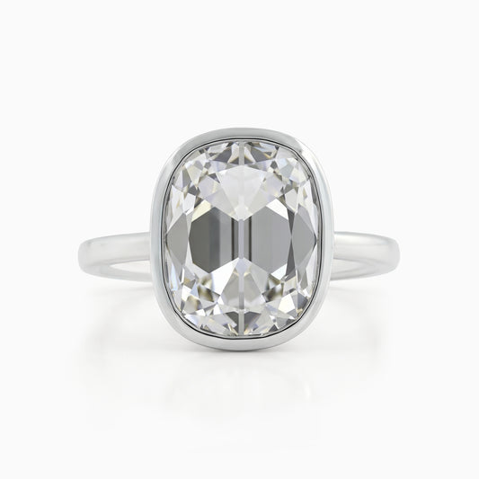 Old Mine Cushion Cut Lab Diamond Bezel Set Engagement Ring