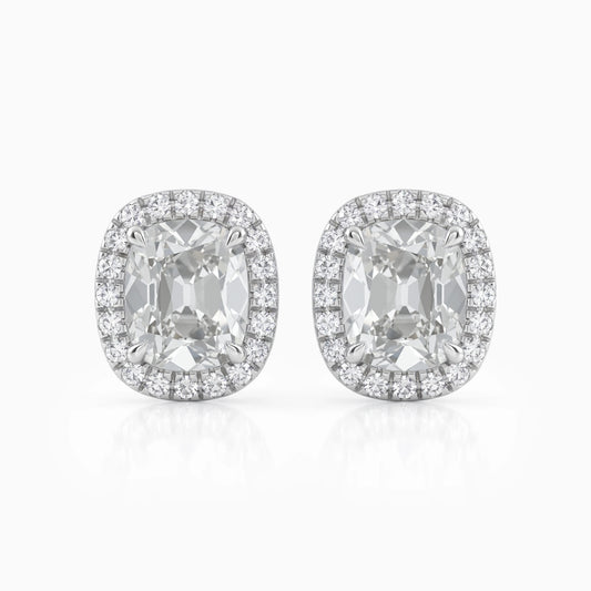 Old Mine Cushion Cut Lab Diamond Halo Earrings