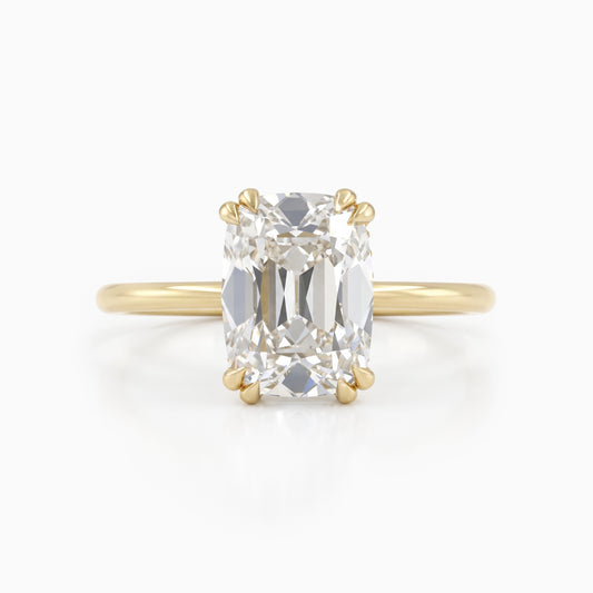 Old Mine Cushion Cut Lab Diamond Hidden Halo Solitaire Ring