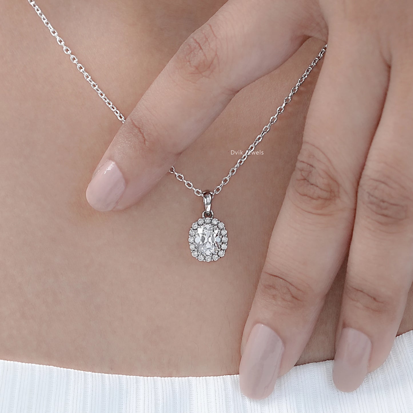 Old Mine Cushion Cut Halo Pendant
