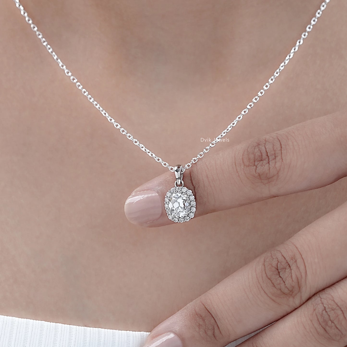 Old Mine Cushion Cut Halo Pendant