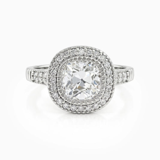 Old Mine Cushion Halo Lab Diamond Art Deco Ring Bridal Ring Set