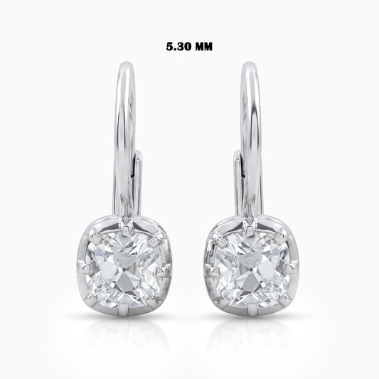 Old Mine Cut Square Cushion Diamond Leverback Earrings