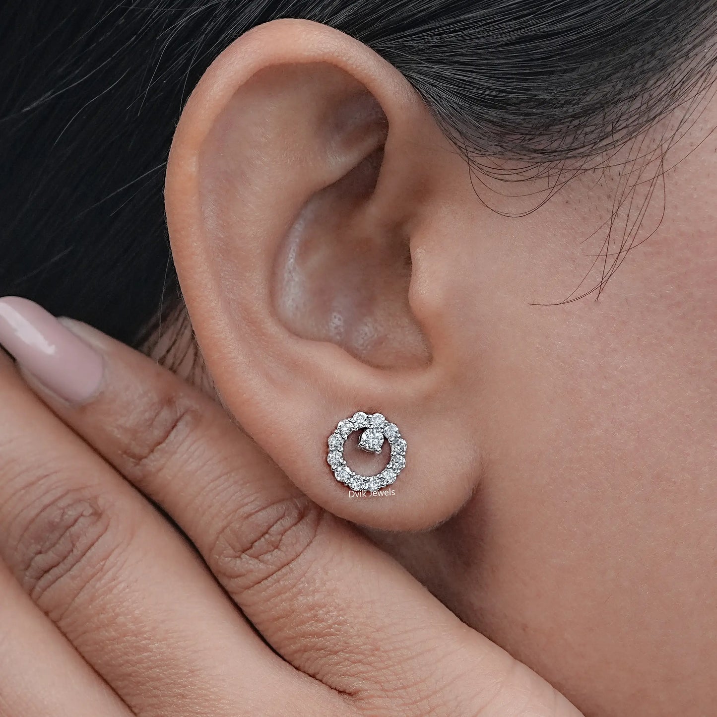 Open Circle Round Diamond Stud Earrings