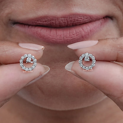Open Circle Round Diamond Stud Earrings