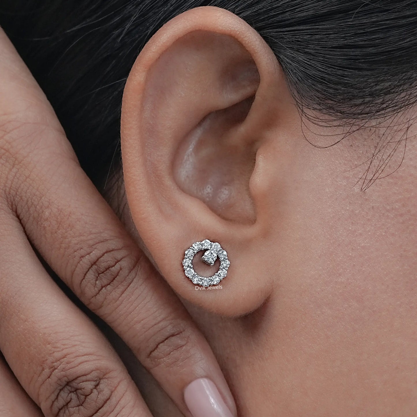 Open Circle Round Diamond Stud Earrings