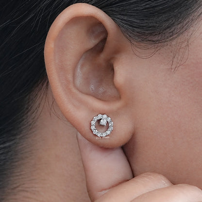 Open Circle Round Diamond Stud Earrings