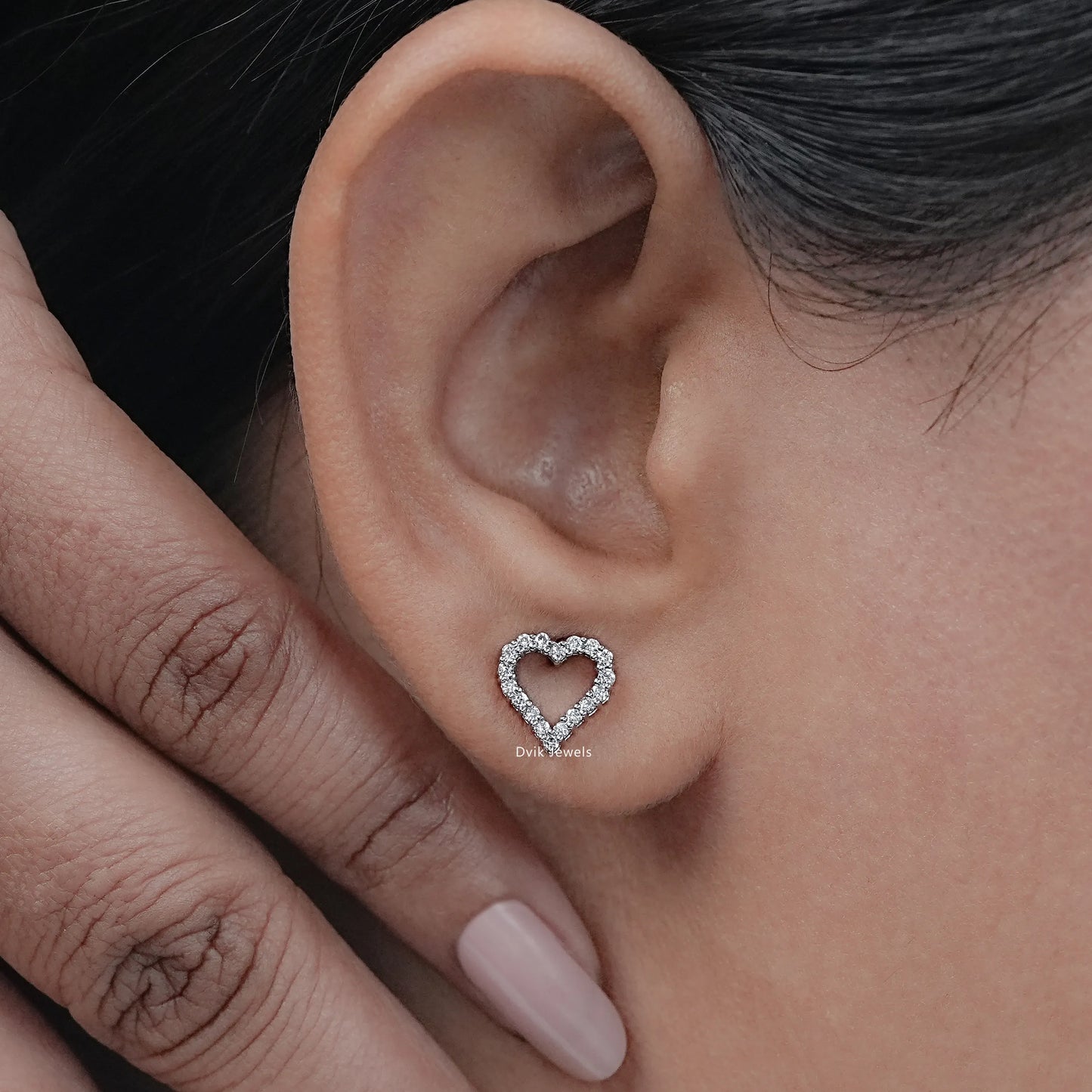 Open Heart Round Diamond Stud Earrings