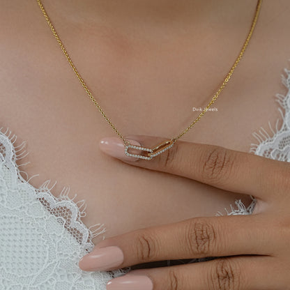 Round Lab Diamond Open Rectangle Double Link Pendant Pendant