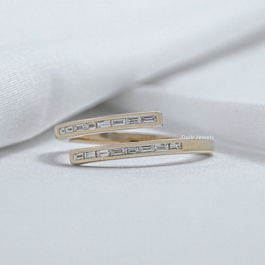 baguette wedding band rose gold by Dvik Jewels channel set step cut diamonds front view