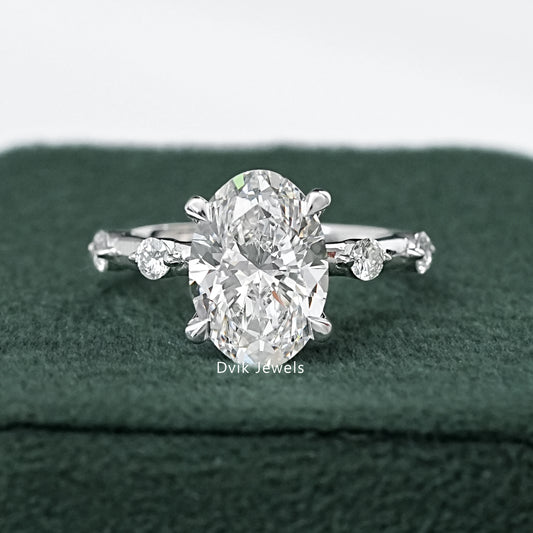 Oval Cut Side Diamond Accent Engagement Ring