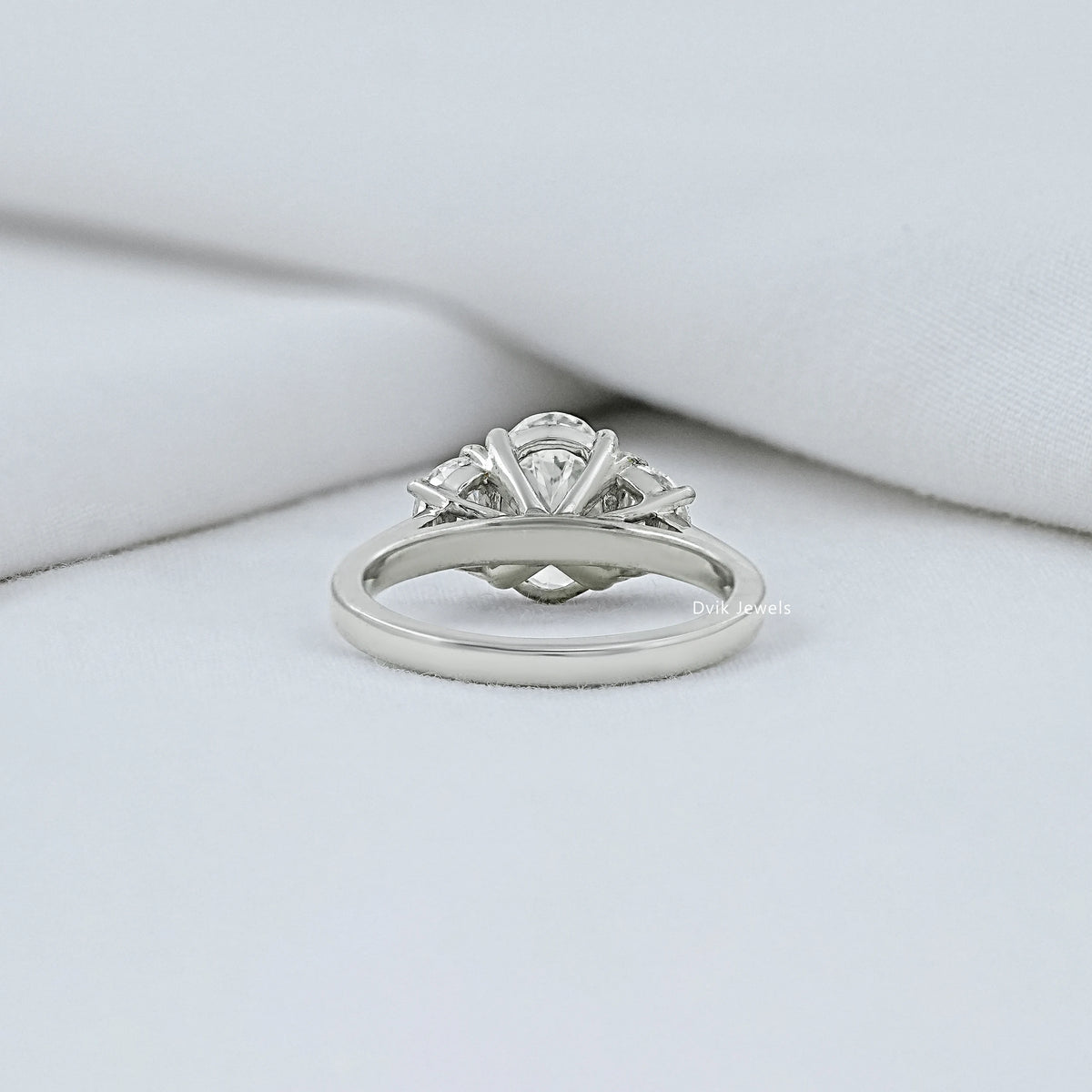Oval And Half Moon Diamond Three Stone Ring
