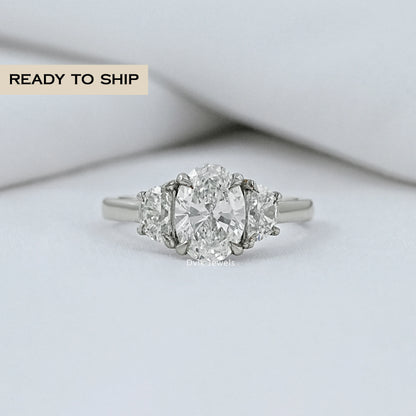 Oval And Half Moon Diamond Three Stone Ring