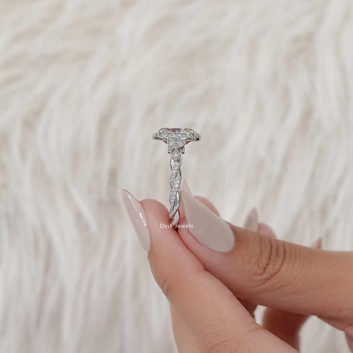 Lab Grown Oval Accent Diamond Twisted Halo Ring