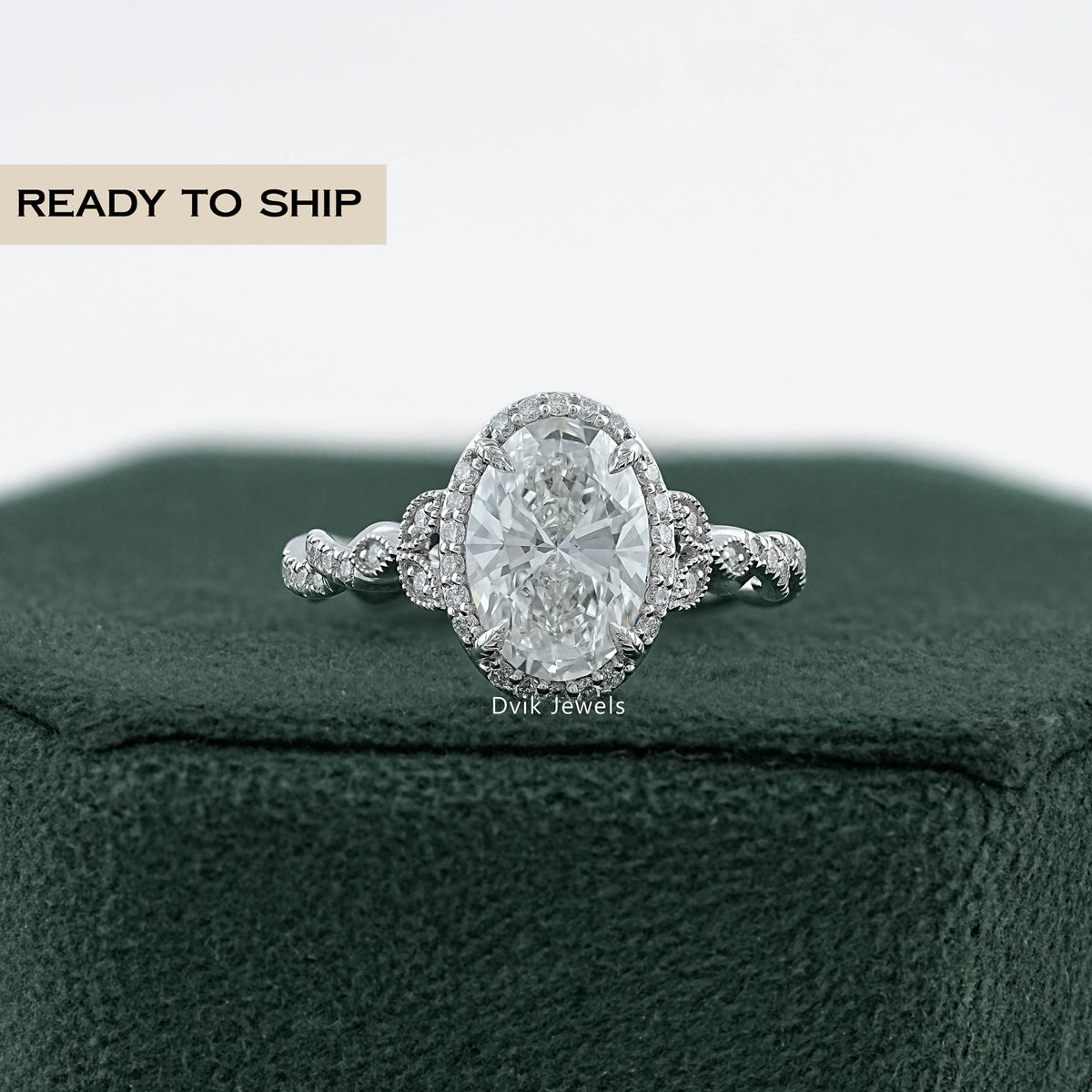 Lab Grown Oval Accent Diamond Twisted Halo Ring