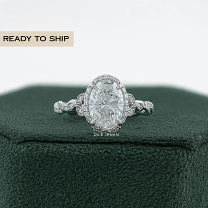 Lab Grown Oval Accent Diamond Twisted Halo Ring