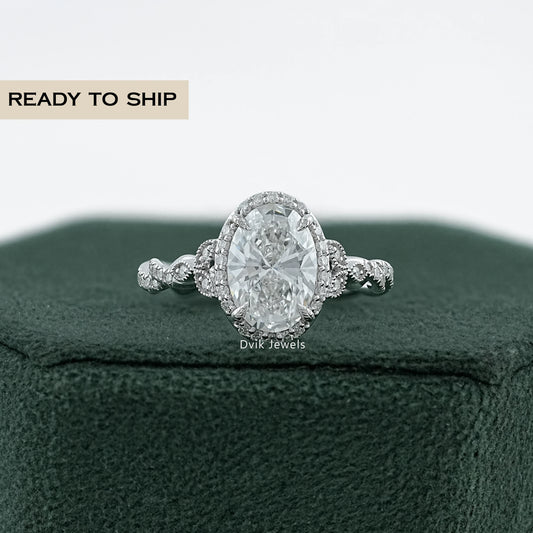 Lab Grown Oval Accent Diamond Twisted Halo Ring