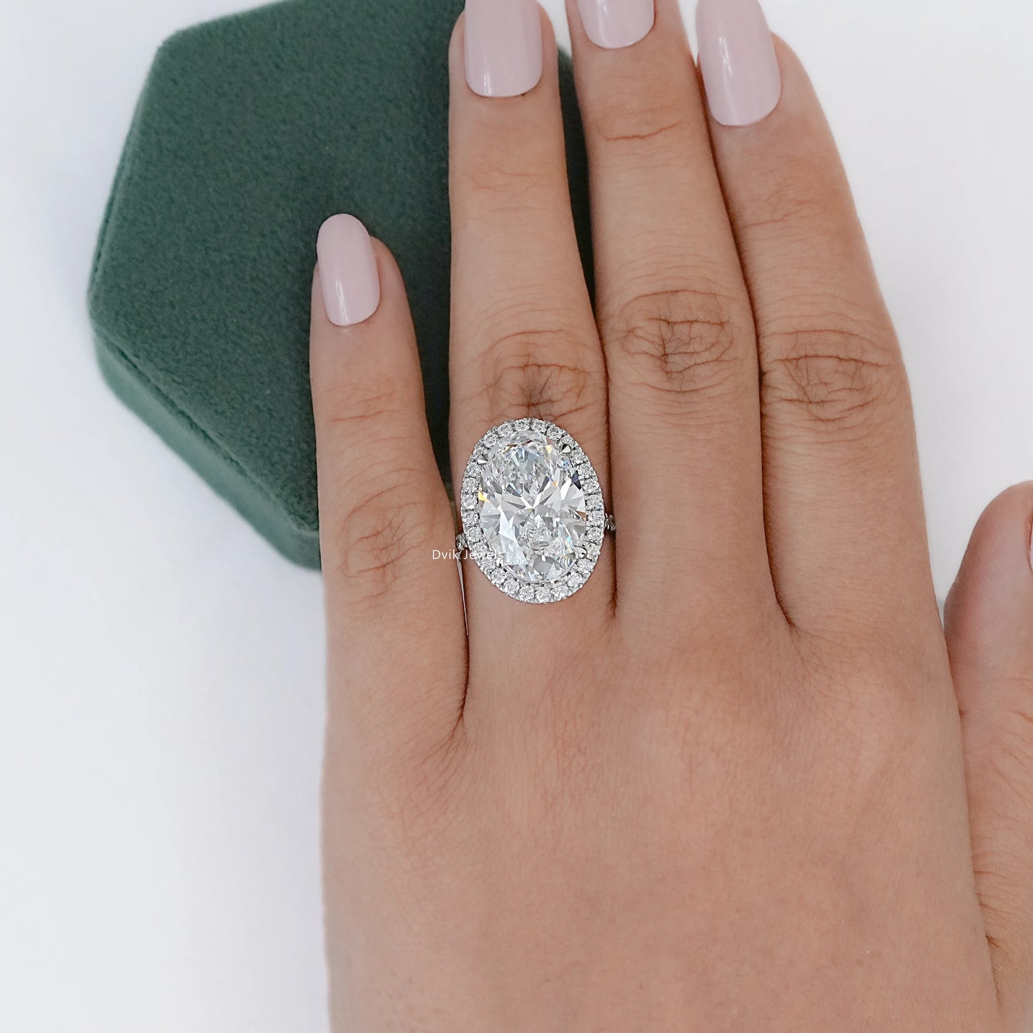 9 CT Oval Lab Diamond Halo Accent Engagement Ring