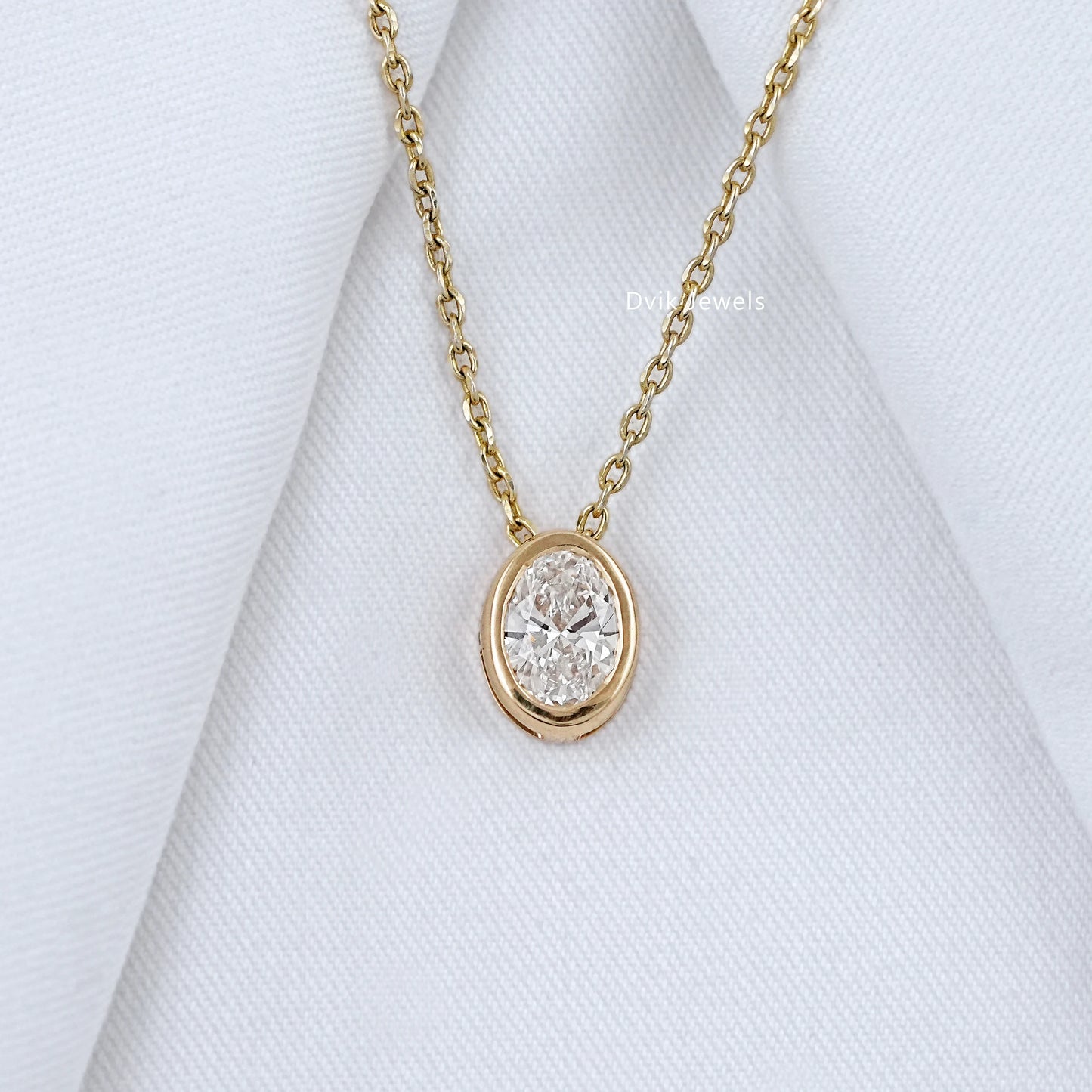 Lab Grown Oval Cut Bezel Set Diamond Pendant