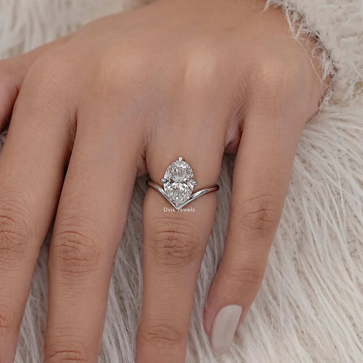 Oval Cut Lab Diamond Chevron Engagement Ring
