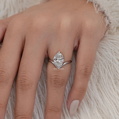 Oval Cut Lab Diamond Chevron Engagement Ring