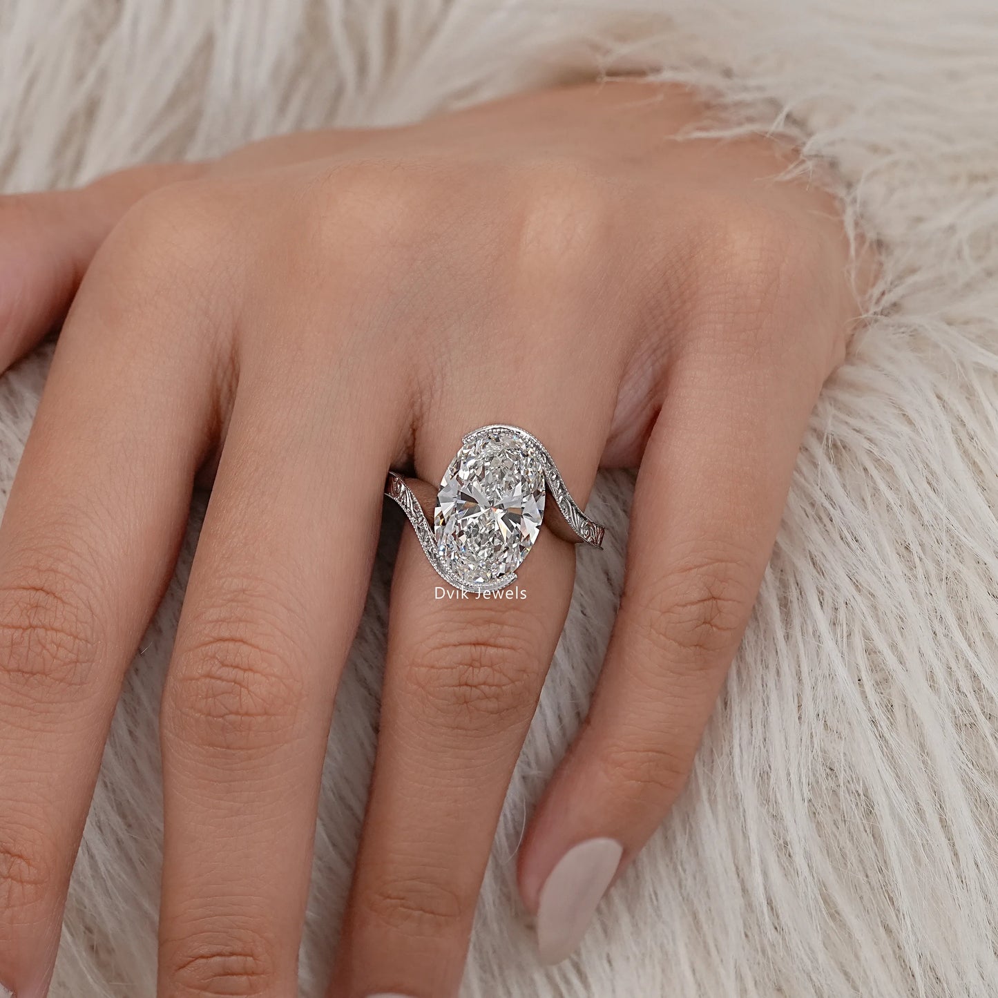 Oval Cut Diamond Filigree Bypass Ring