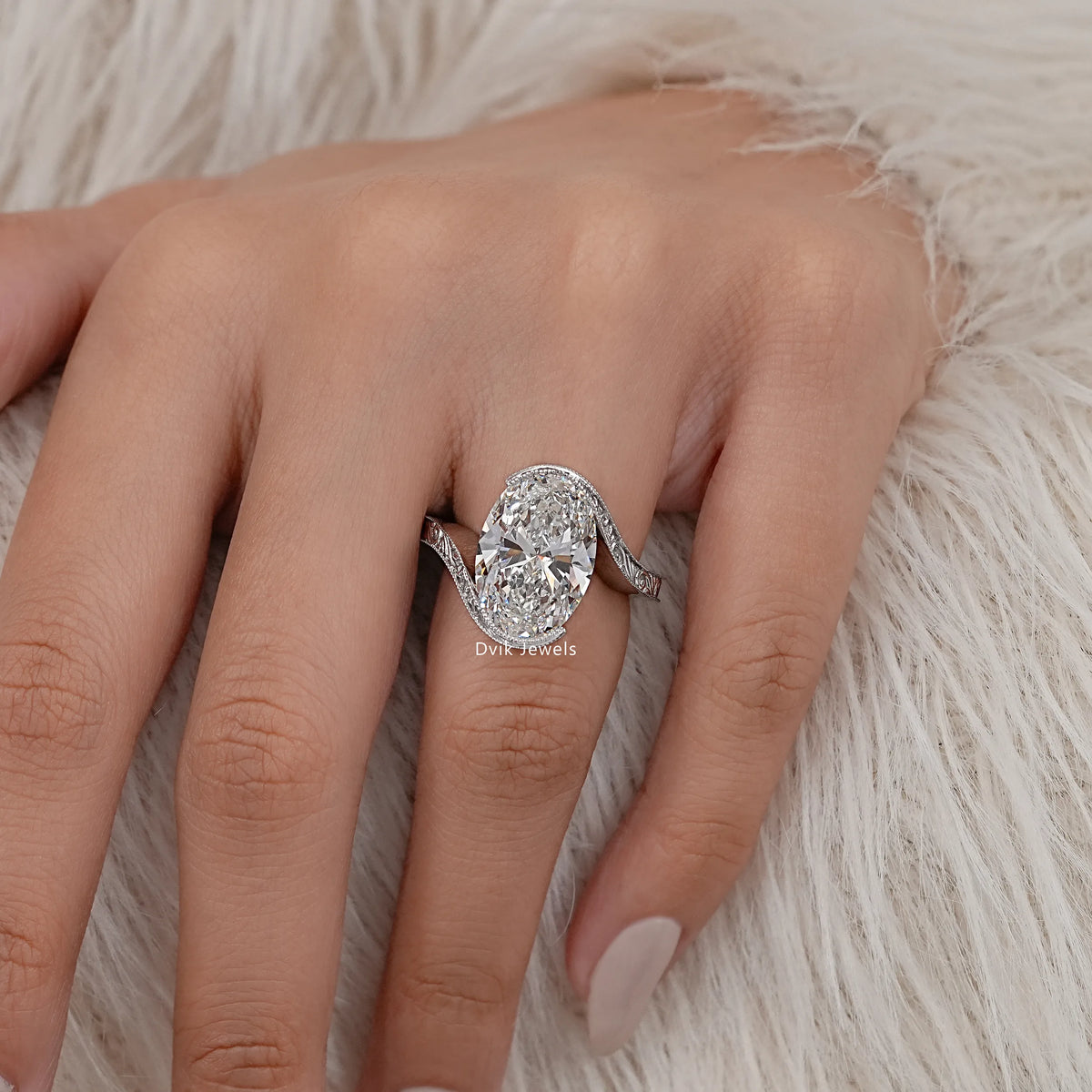 Oval Cut Diamond Milgrain Bypass Ring