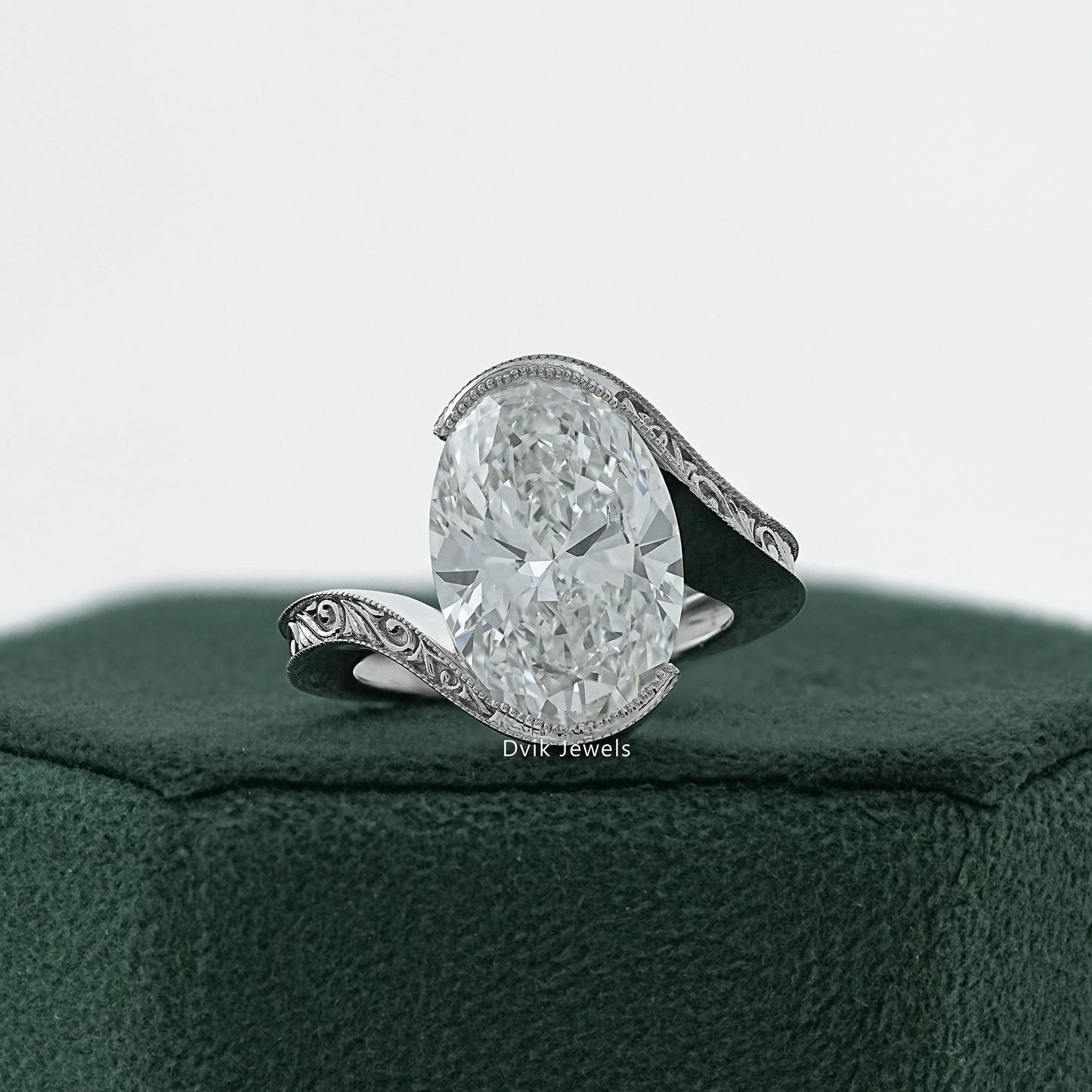Oval Cut Diamond Filigree Bypass Ring