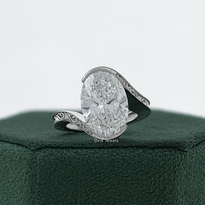 Oval Cut Diamond Filigree Bypass Ring