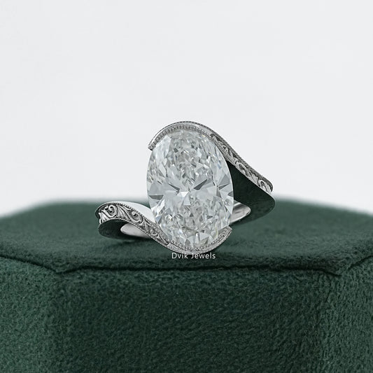 Oval Cut Diamond Filigree Bypass Ring