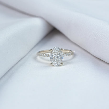 Oval Cut Lab Diamond Solitaire Accent Engagement Ring