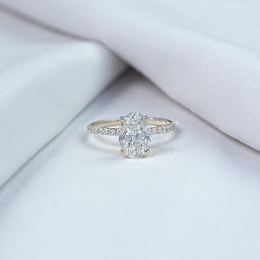 Oval Cut Lab Diamond Solitaire Accent Engagement Ring