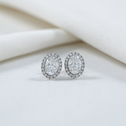 Oval Cut Lab Diamond Halo Stud Earrings