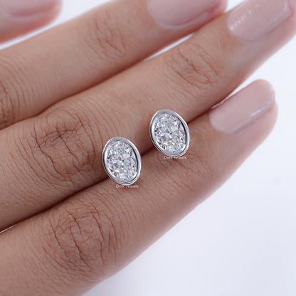 Oval Cut Lab Diamond Bezel Set Stud Earrings