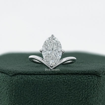 Oval Cut Lab Diamond Chevron Engagement Ring