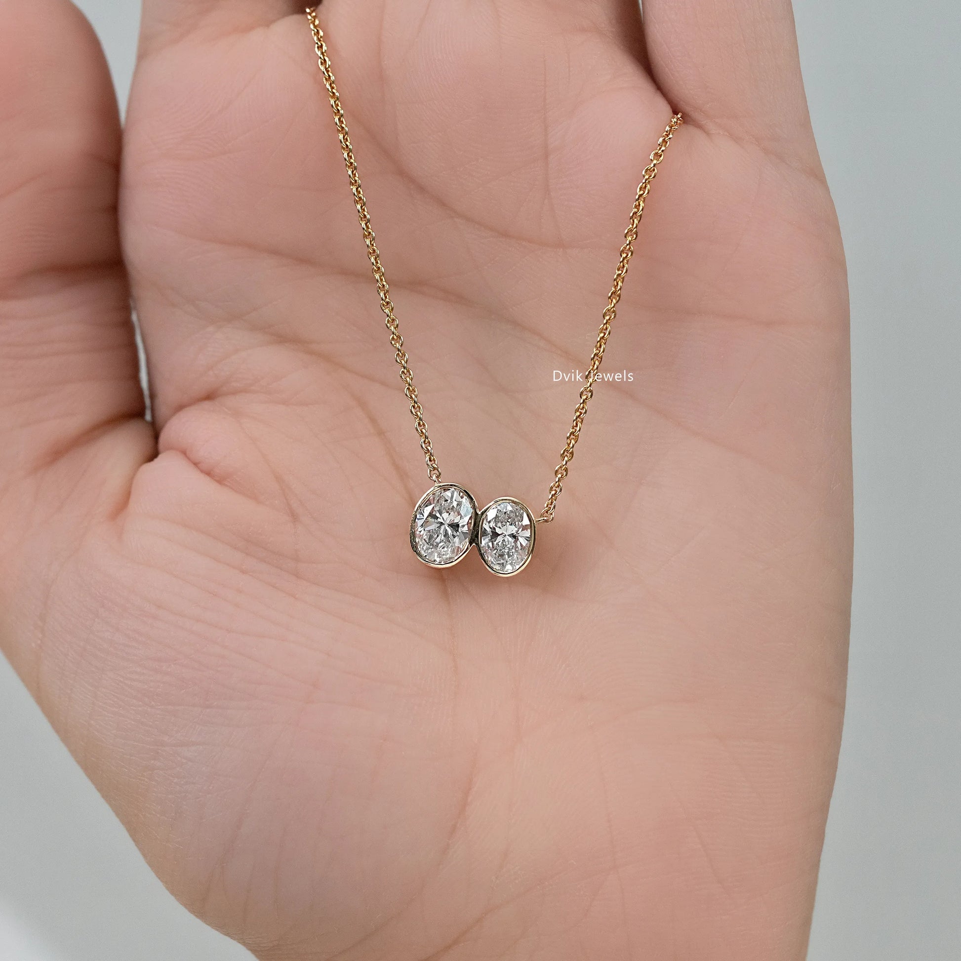 Double Oval Cut Lab Diamond Bezel Set Pendant Pendant