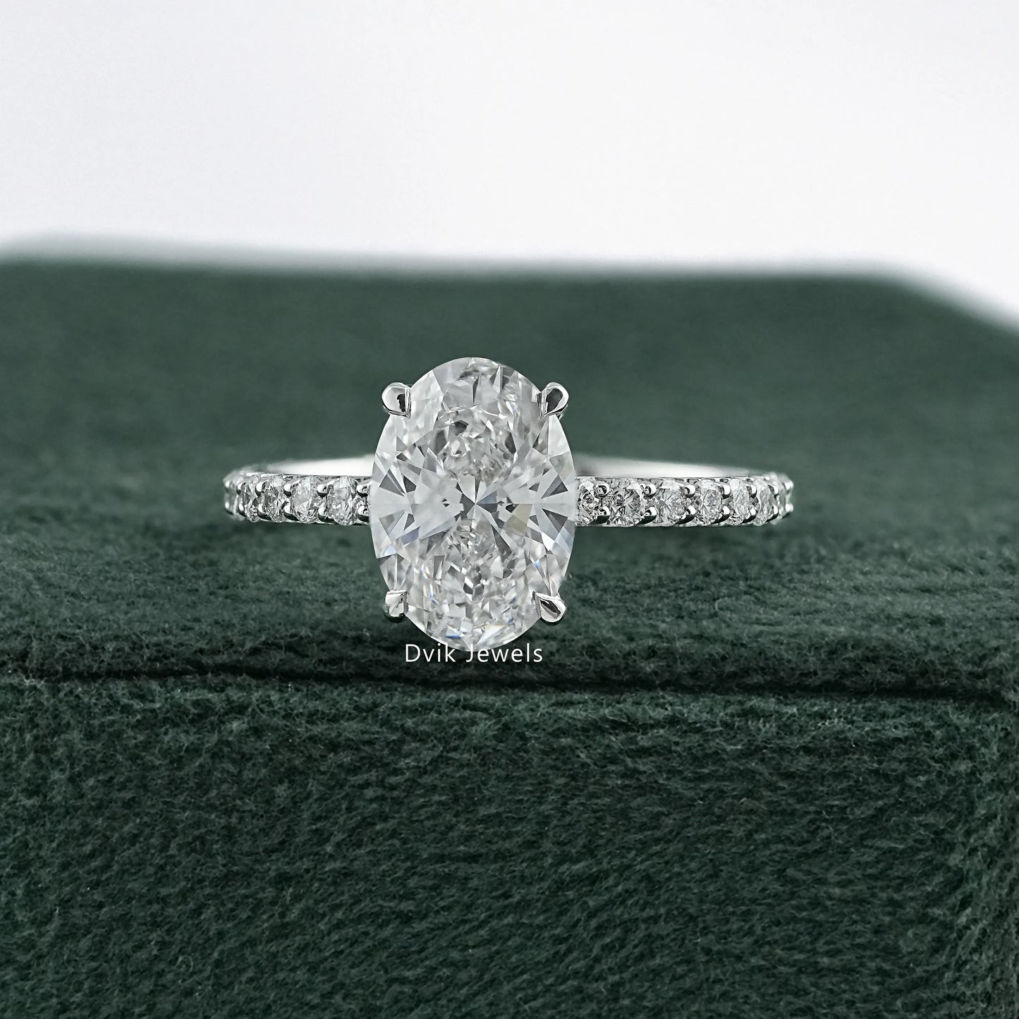 Oval Cut Lab Diamond Engagement Ring with Pave Band